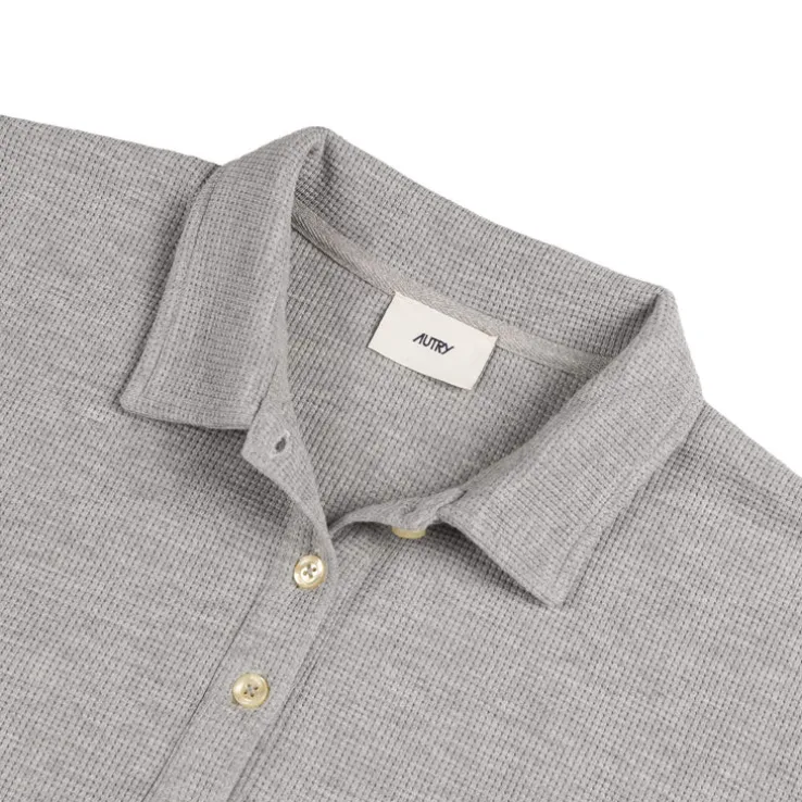 Autry Tonal Logo Waffle Long-Sleeve Polo