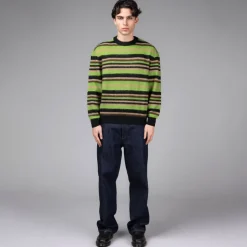Metalwood Striped Mohair Knit Sweater