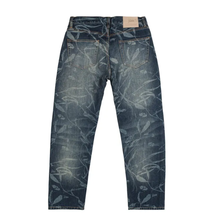 Patta Leaves Laser Printed Denim Jeans