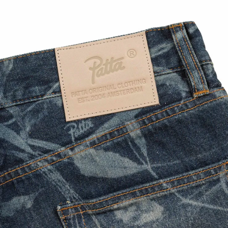 Patta Leaves Laser Printed Denim Jeans